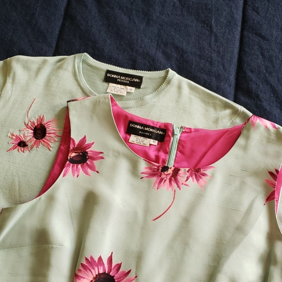 Palest Turquoise Silk Sheath Dress w/ Cardigan - Picture 3 of 11